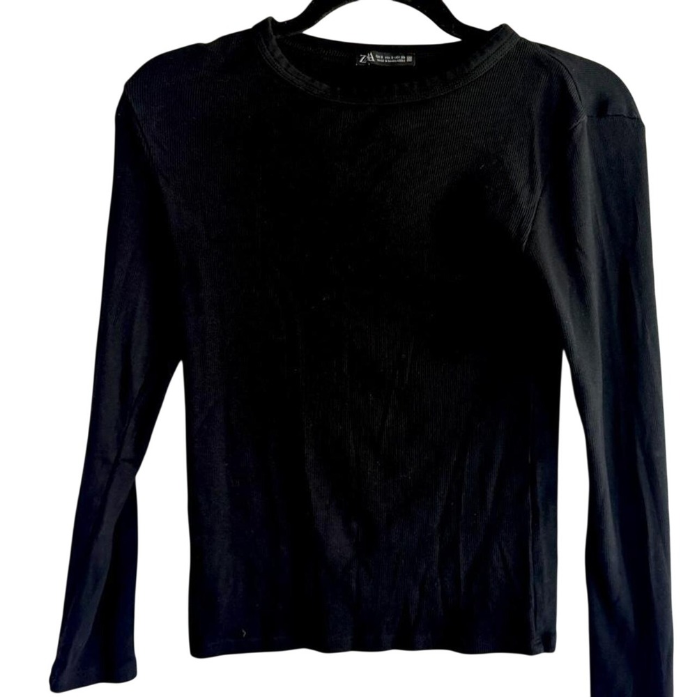 Zara Women's black ribbed‎ long sleeve top sz Small Y2K Fall